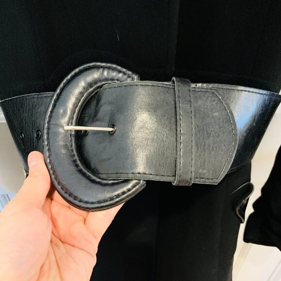 Mackage Coat Black Wool Cashmere Blend Leather Belt Trim Womens Size XS - Picture 6 of 16